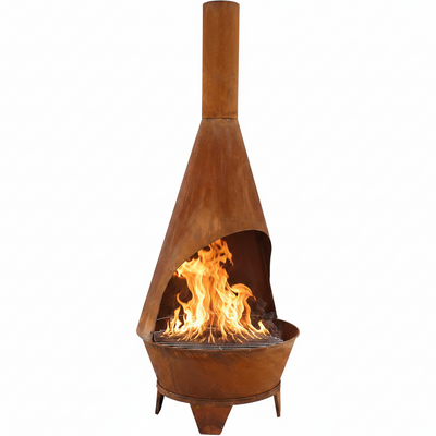 Large Chiminea Outdoor Fireplace with Grill Grate, Rustic, 75"