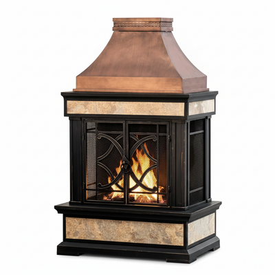 Outdoor Wood Burning Fireplace Built for Backyard Warmth, Steel Construction, 56" Height, Spark Screen