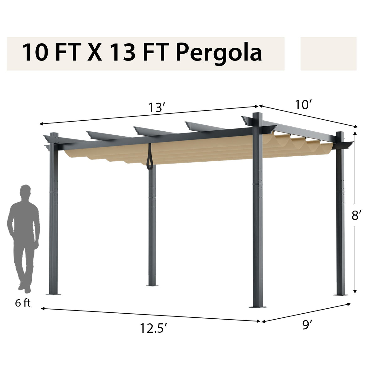 10 x 13 Feet Outdoor Aluminum Retractable Pergola Canopy Shelter