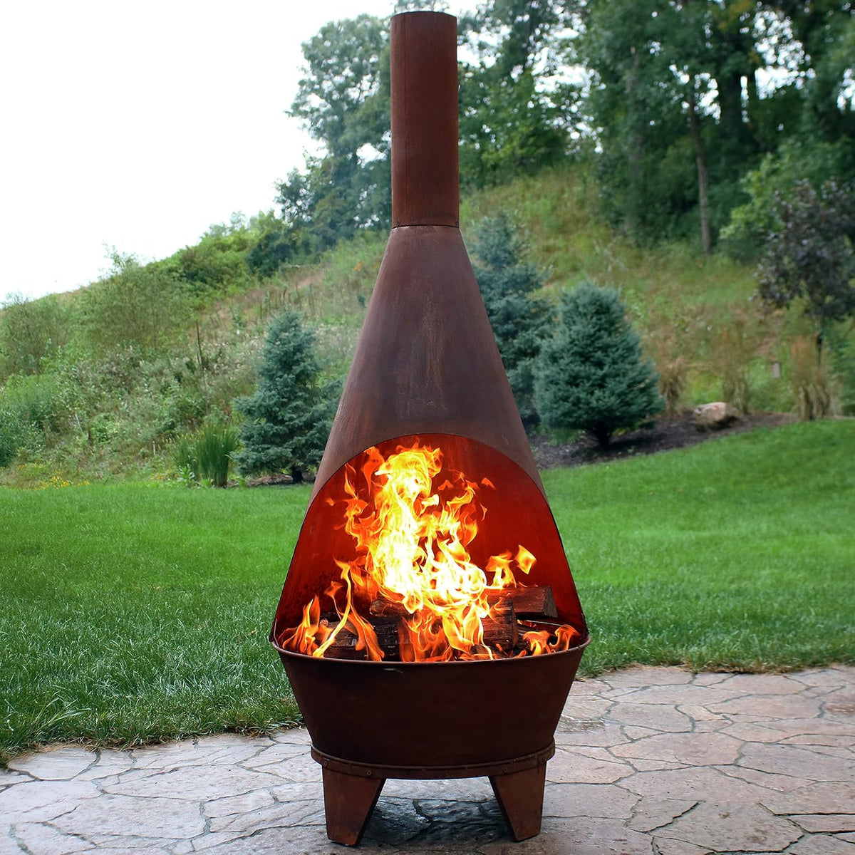 Sunnydaze Large Chiminea Outdoor Fireplace with Grill Grate, Rustic, 75"