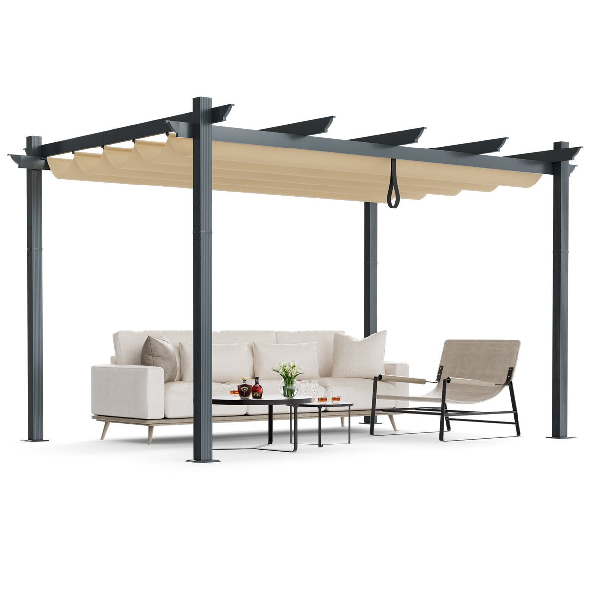 10 x 13 Feet Outdoor Aluminum Retractable Pergola Canopy Shelter