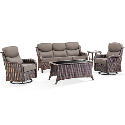 Outdoor Patio Furniture Set Built for Daily Use, 5 Pieces with Swivel Chairs, 6-Inch Cushions, Weather Resistant