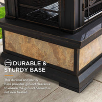 Outdoor Fireplace, Smith Collection Patio Wood Burning Steel Fireplace with Chimney, Spark Screen, Fire Poker, and Removable Grate, Copper with Yellow Tile
