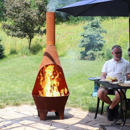 Sunnydaze Large Chiminea Outdoor Fireplace with Grill Grate, Rustic, 75"