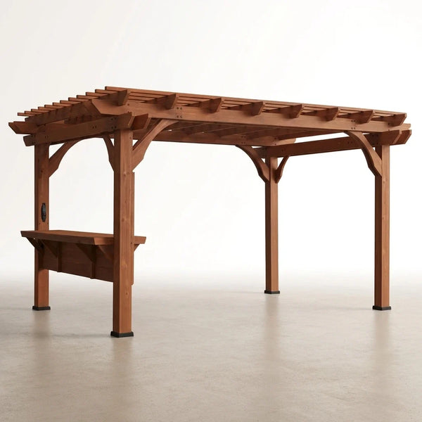 Cedar Wood Pergola Built for Outdoor Living, 140 Sq Ft Coverage, Built-In Bar, PowerPort Electrical Outlets — Studio Shot