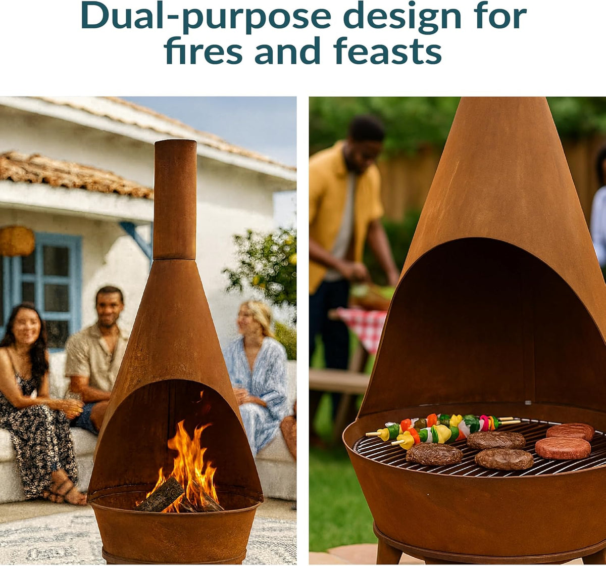Sunnydaze Large Chiminea Outdoor Fireplace with Grill Grate, Rustic, 75"