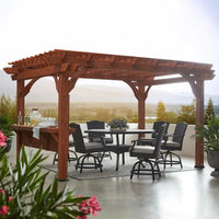 Ashland 10 Ft. X 14 Ft. All Cedar Wood Outdoor Pergola Shade Structure with Bar and Electric