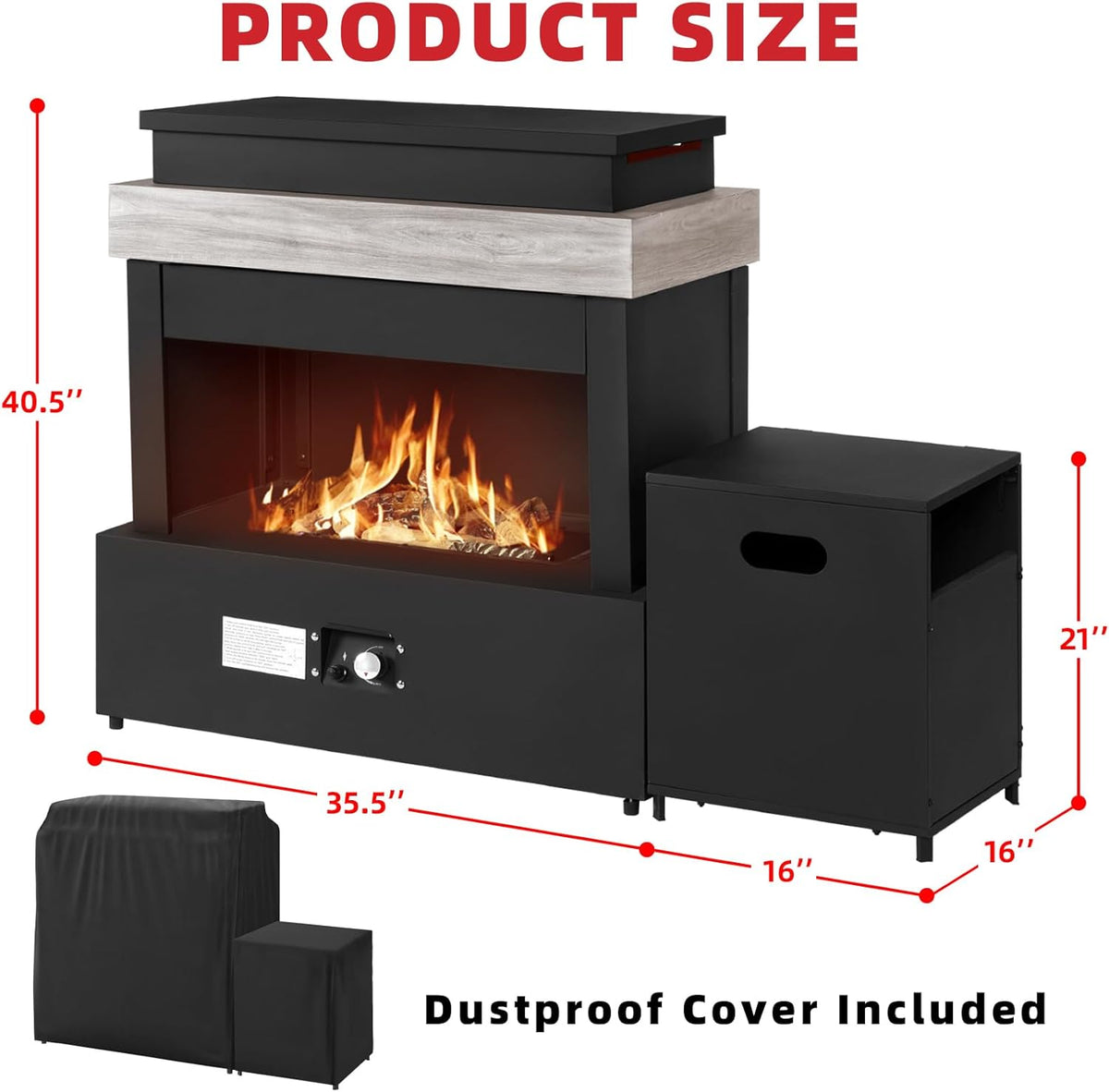 40.5" Outdoor Propane Fireplace with Tank Storage and Dust Cover-