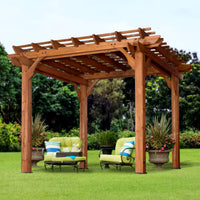 Cedar Wood Pergola Built to Create Natural Shade, 10x10 Structure, 100 MPH Wind Rated, Pre-Cut Assembly Kit