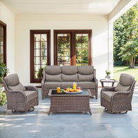 5 Pieces Outdoor Patio Furniture Set with Swivel Rocker Chairs and 6" Thick Cushions,Wicker Conversation Set with Sectional Sofa and Ottomans for Porch Deck Backyard Poolside