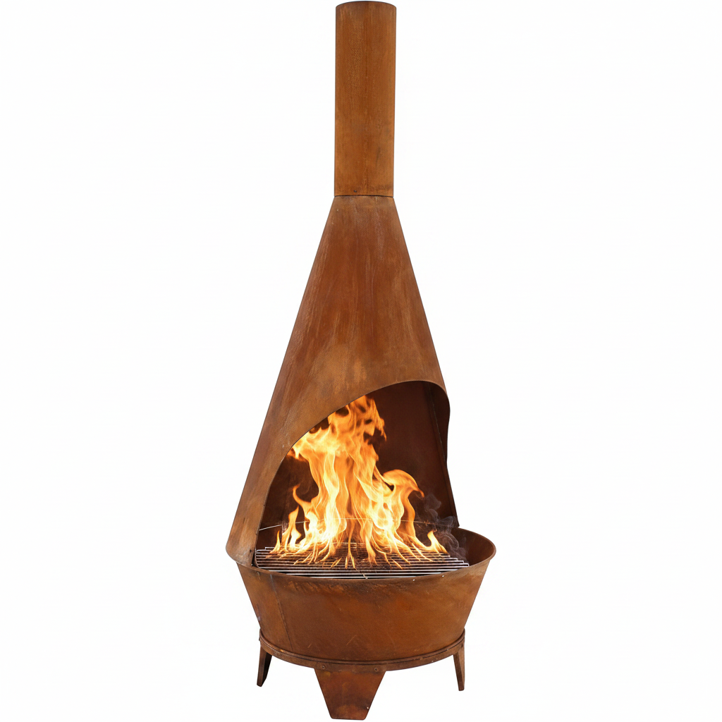Large Chiminea Outdoor Fireplace with Grill Grate, Rustic, 75"
