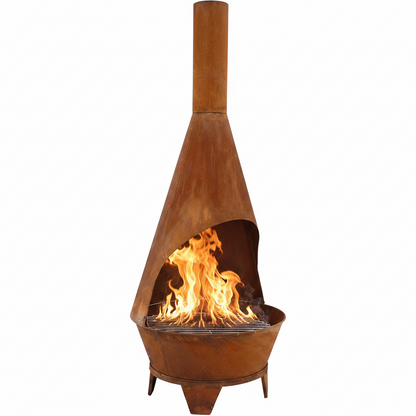 Large Chiminea Outdoor Fireplace with Grill Grate, Rustic, 75"